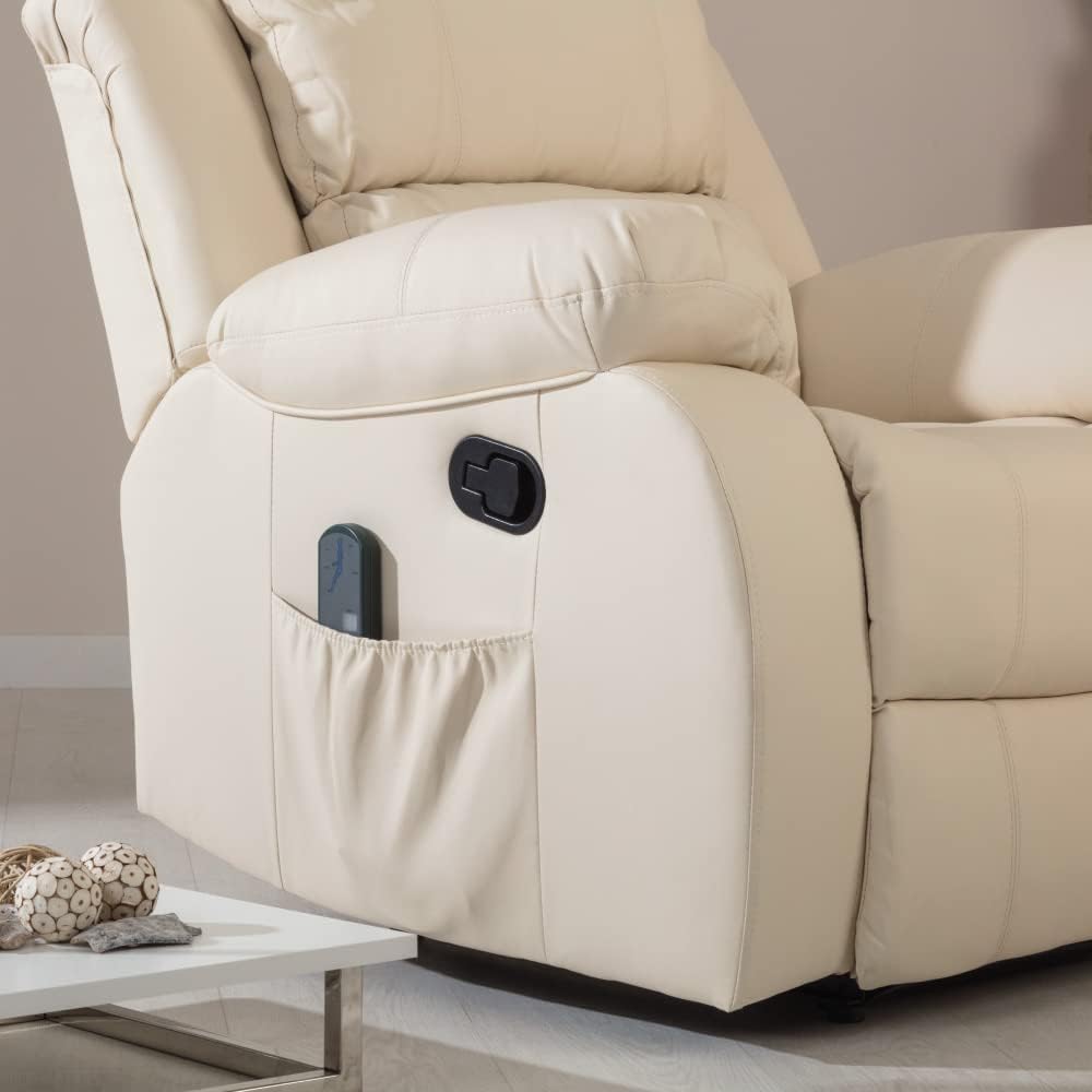 Don Descanso - Sillón Masaje Relax Calor Trevi Negro Reclinable 160º con 8 Motores Silenciosos, Calor Lumbar, Sist. Masaje 4 Zonas y Acabado en PU Anti-Cuarteo [Incluye Mando]. Ideal Gente Mayor