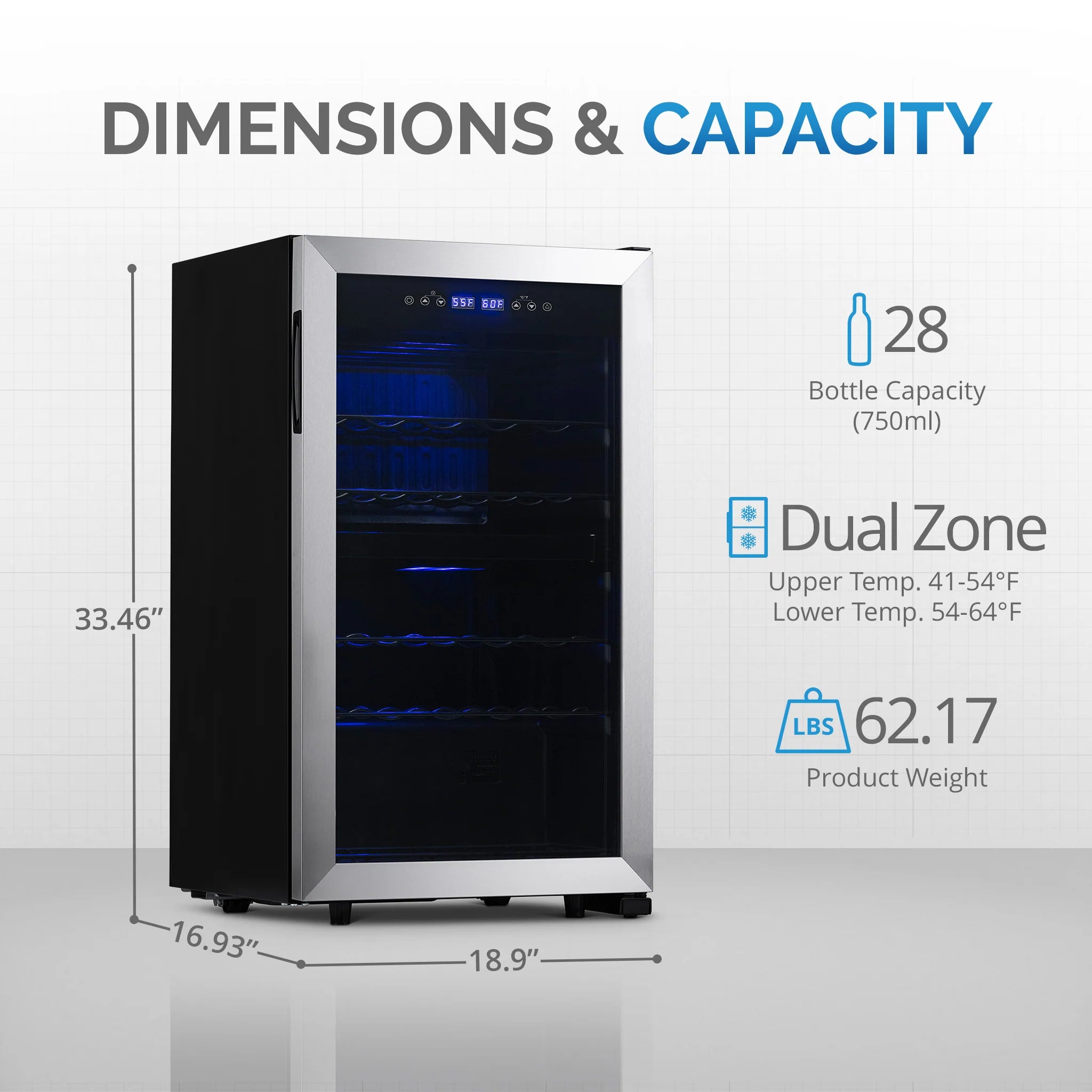 2026 Refrigerador de Vinos Independiente Newair® – 28 Botellas (48 cm), Doble Zona, Acero Inoxidable