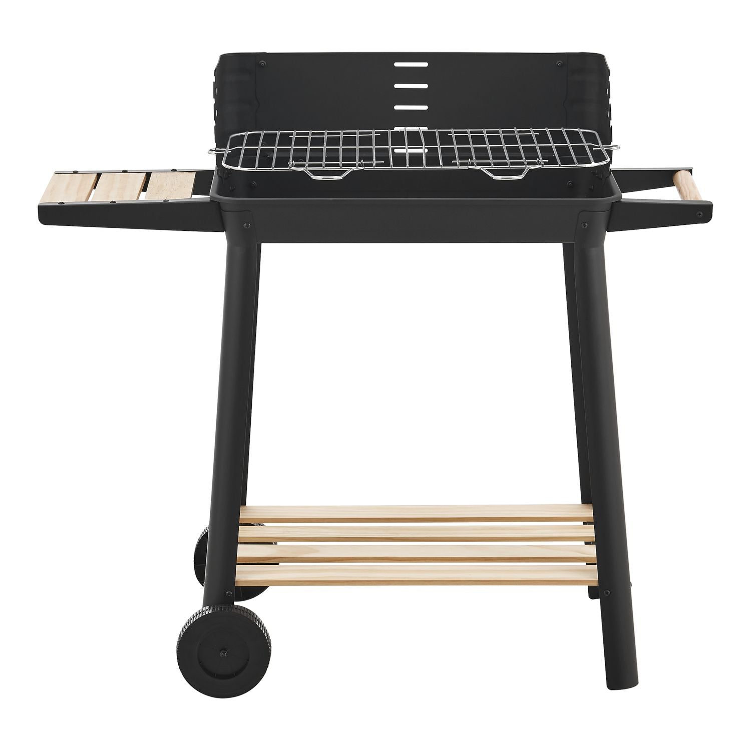 Ari charcoal grill with 2 wheels 78x86x30cm - black/wood [casa.pro]