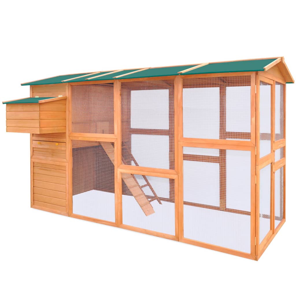 2026 Gallinero de pino 295 x 163 x 170 cm con ponedero y zona de libre recorrido – Color marrón