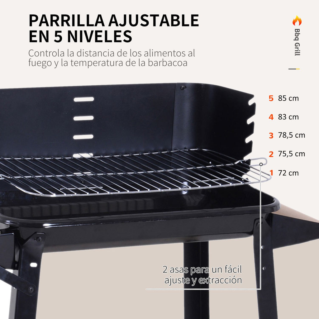 Outsunny grill węglowy z kółkami i półką 83x37x87 cm, czarny