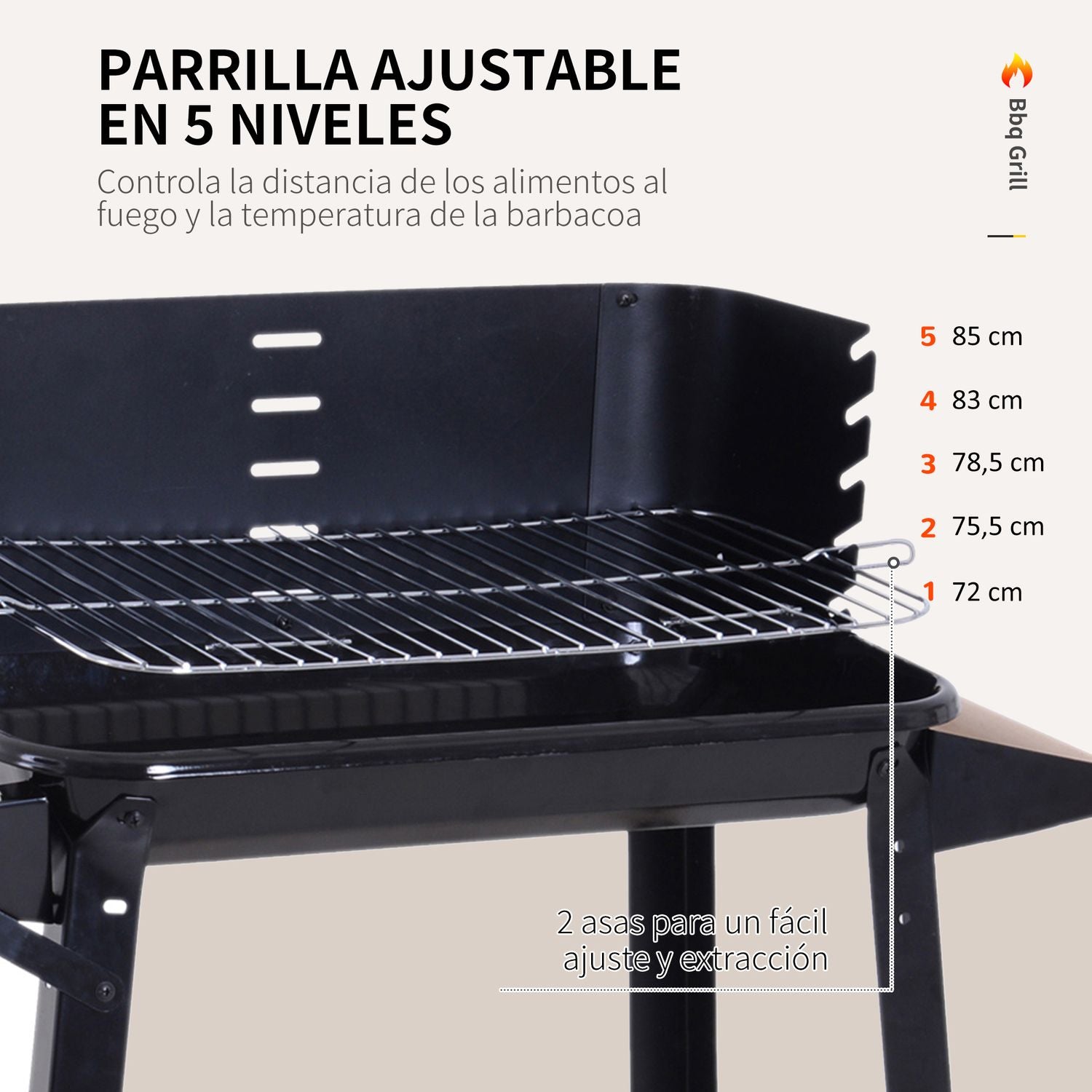 Outsunny grill węglowy z kółkami i półką 83x37x87 cm, czarny