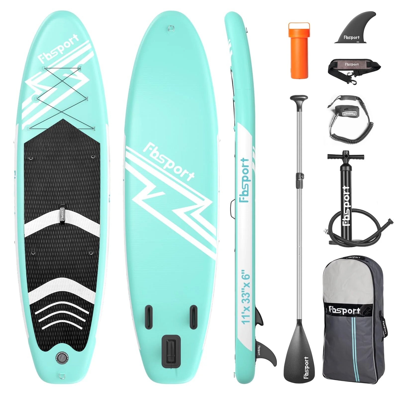 2026 FBSPORT Tabla de Paddle Surf Inflable, Grosor 15 cm, Kit Completo con Remo de Aluminio Ajustable y Bomba (Verde)
