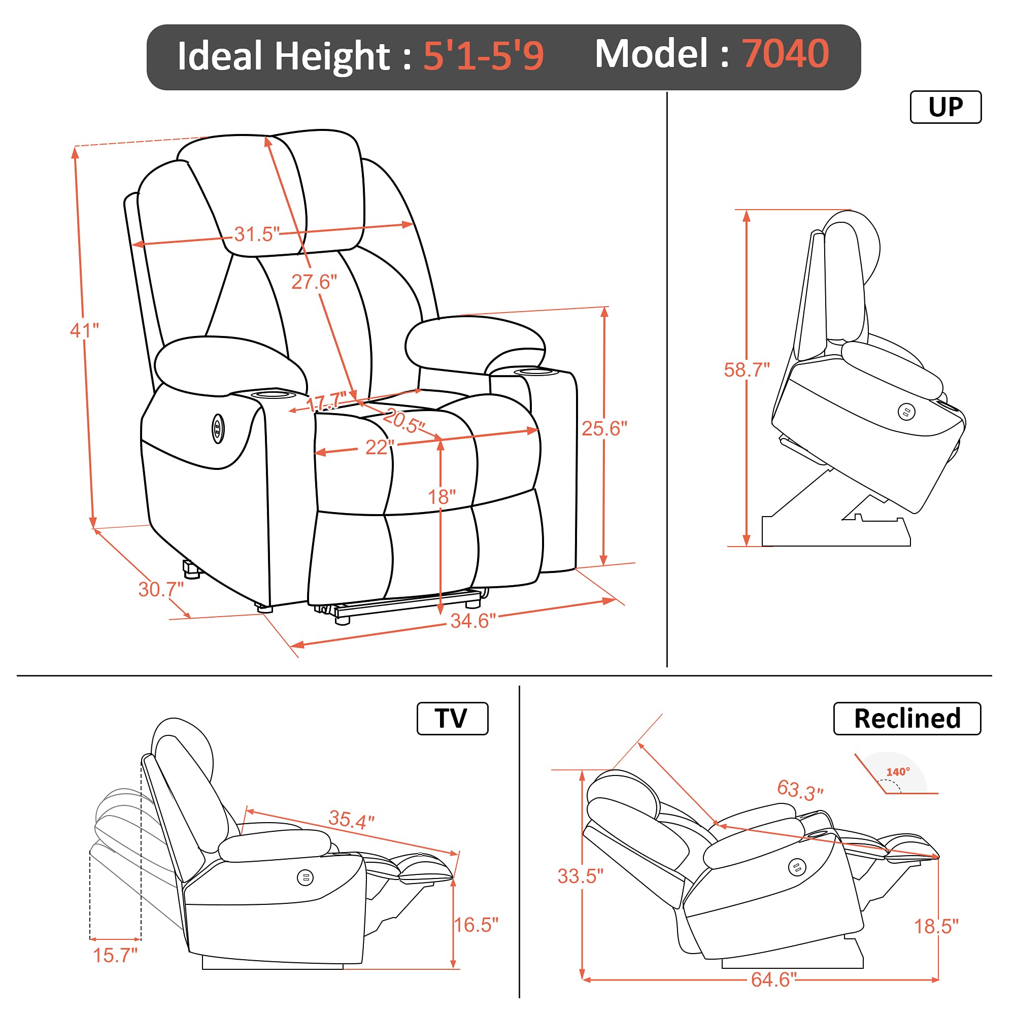Mcombo electric armchair with massage function and USB charging