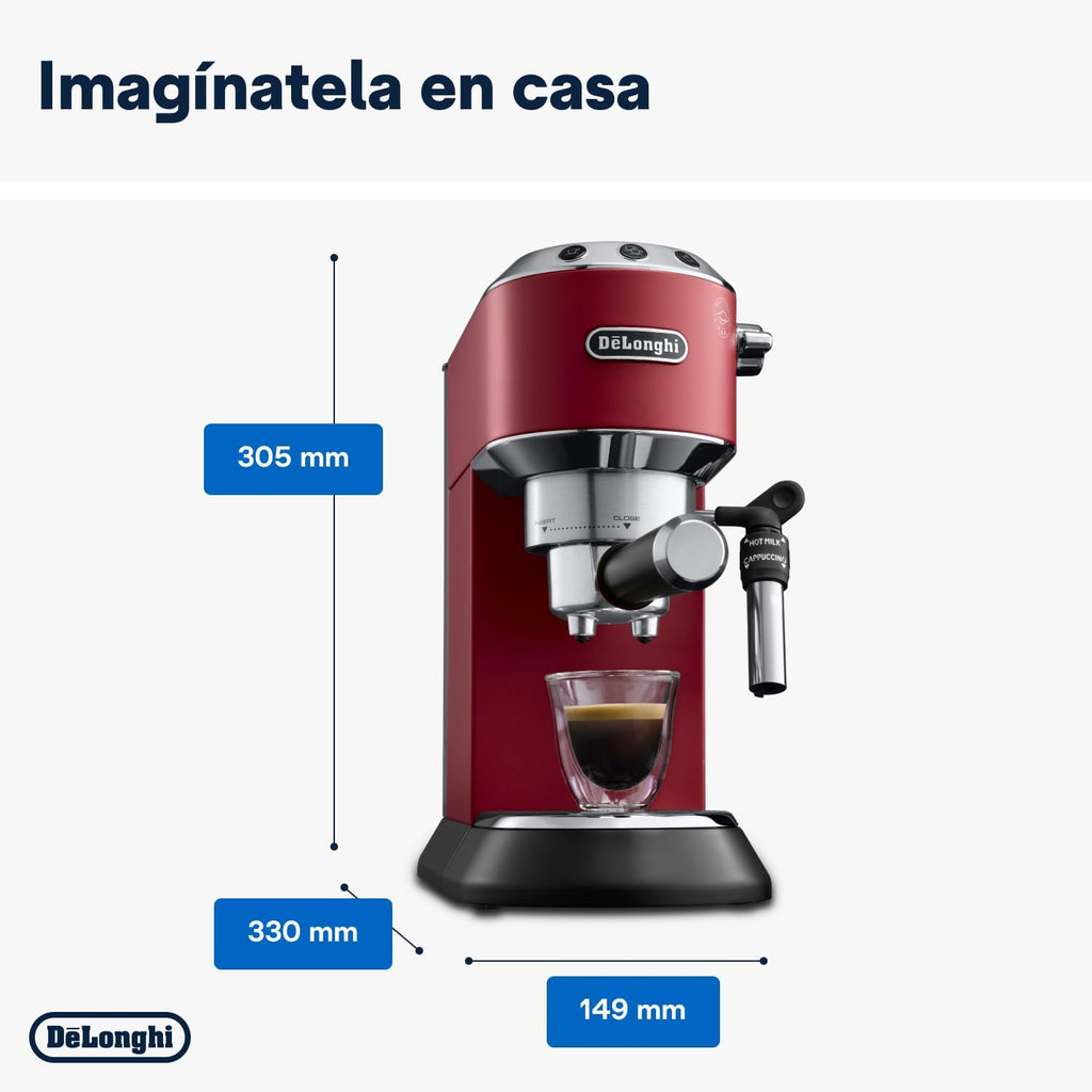 De'Longhi Dedica – Stainless Steel Pump Espresso Coffee Machine for Ground Coffee or Pods, Espresso and Cappuccino, 1.3 L Tank, Anti-Drip System, Model EC685.M, Metallic Colour