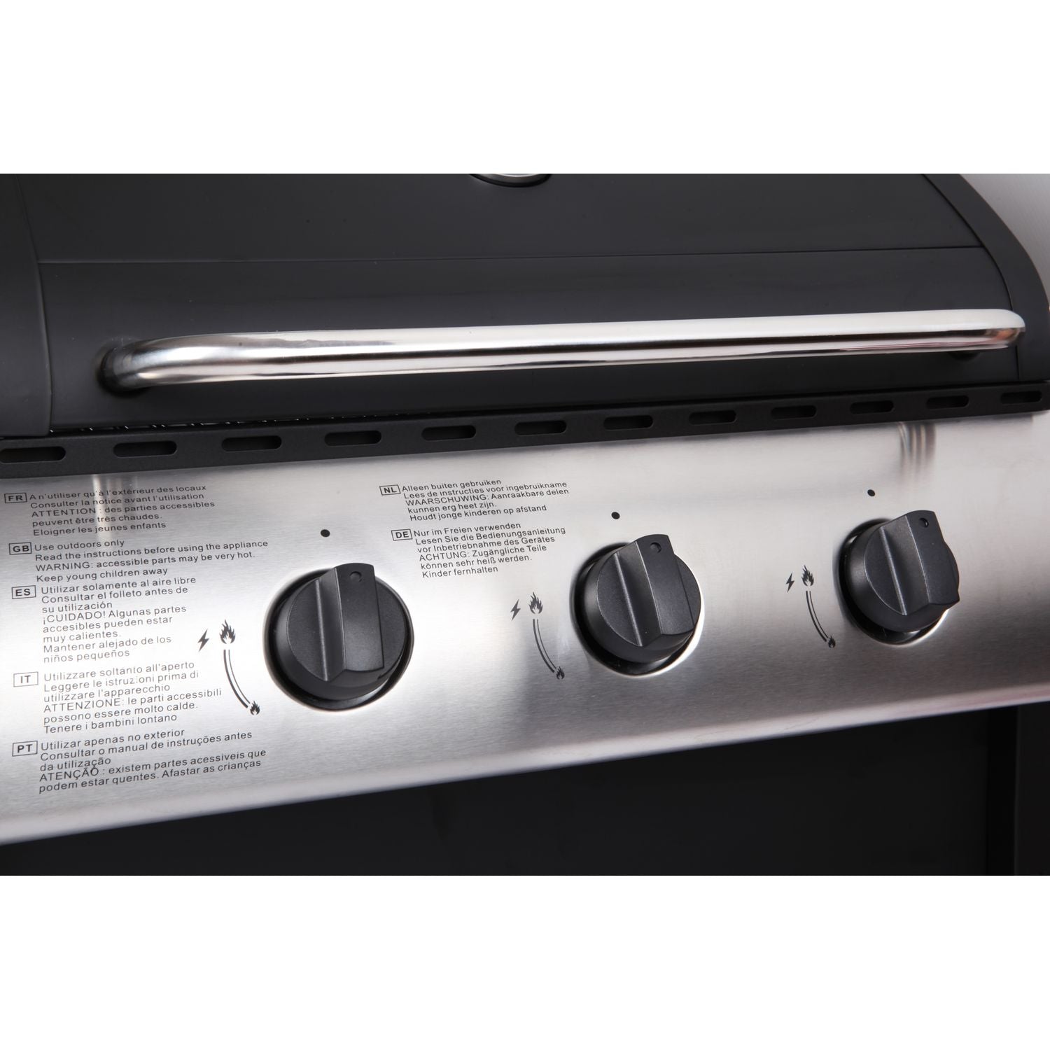 Lofoten - Barbacoa De Gas Para Exterior 3 Quemadores De 8,4 Kw Sobre Ruedas Con Tapa, 2 Parrillas De Acero Cromado, 2 Estantes Laterales, 1 Bandeja Baja Y Termómetro - Negro
