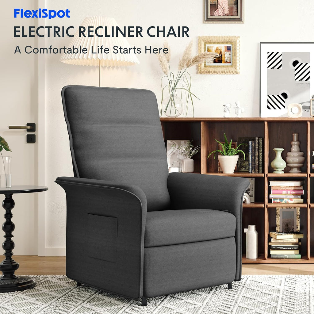 FLEXISPOT Sillón de Relax Eléctrico con Respaldo Ajustable, Reclinable de 105° a 155°, Sillon Reclinable, Sofá Relax Ergonómico Sillón para Dormitorio, Salón y Cine en casa (Gris Oscuro)