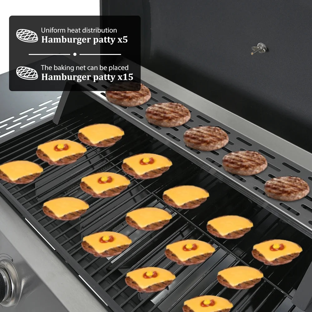 2026 Parrilla a gas SEGMART de 4 quemadores de acero inoxidable – 34,200 BTU, barbacoa para jardín/patio con dos estantes plegables y termómetro, ideal para camping y cocina al aire libre