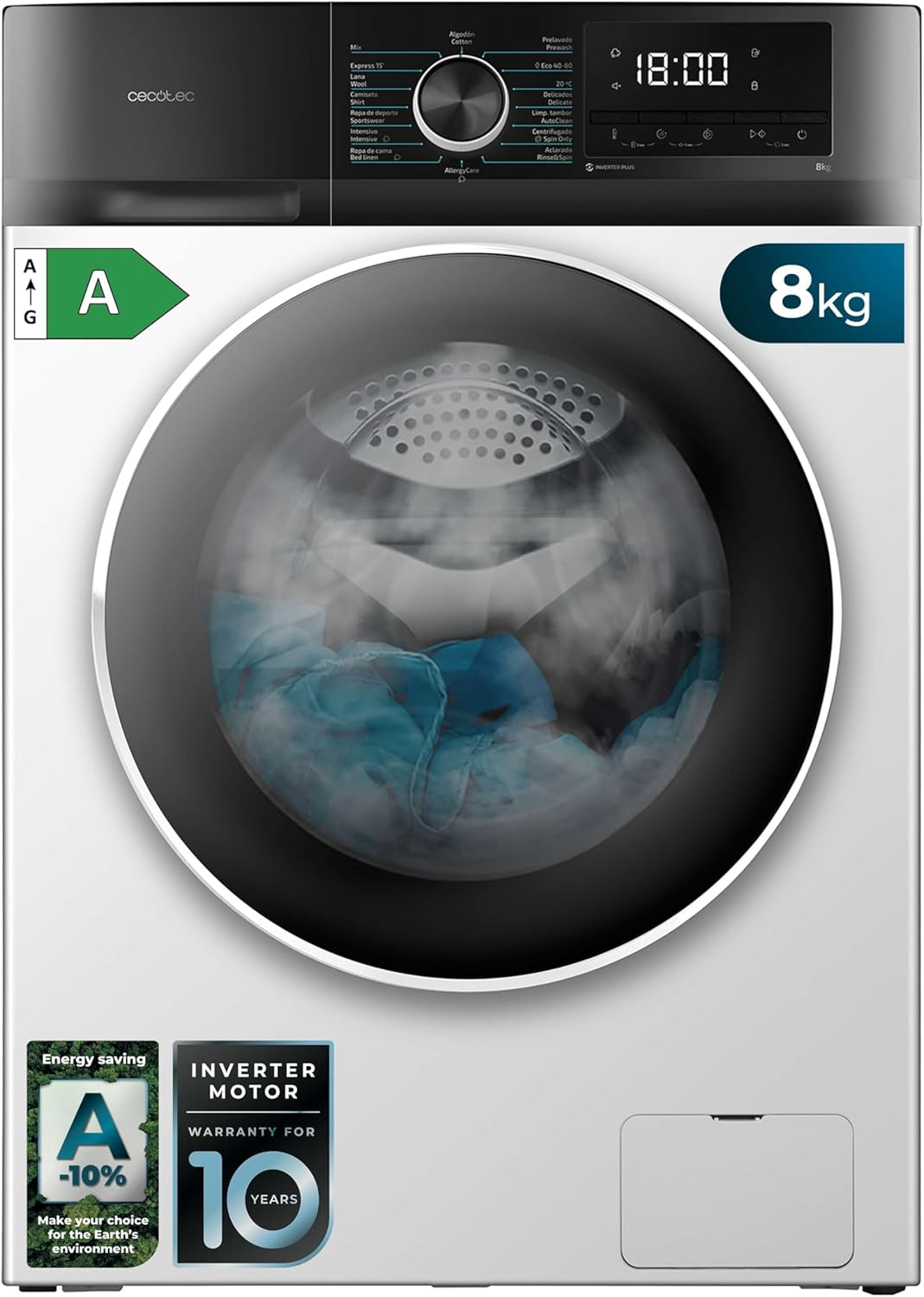 Washing machine Bolero Dresscode 8500 Inverter Steel, front-loaded, capacity 8 kg. Power 1900 W, 1400 rpm, Inverter Plus motor, low energy consumption, 16 programs, SteamMax, delayed start, steel