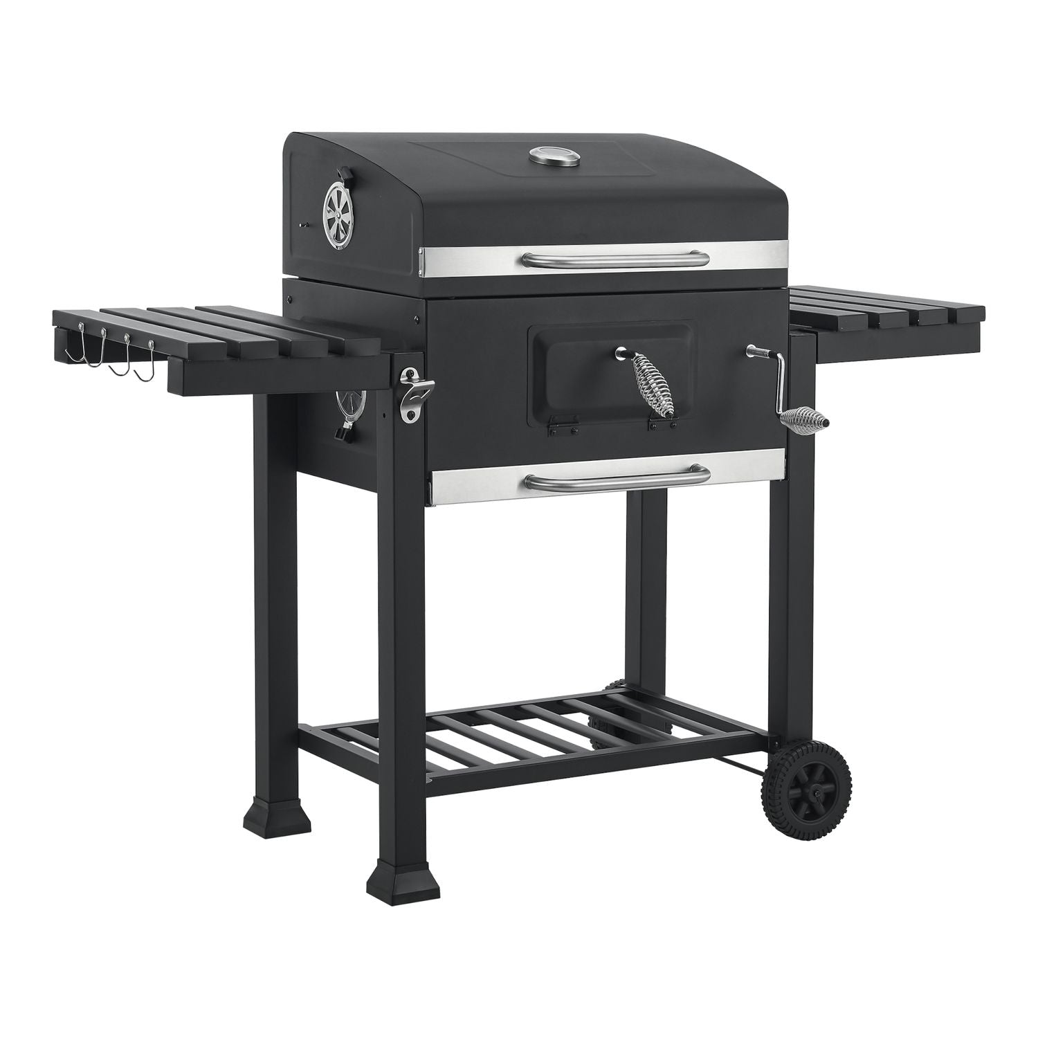 Grill węglowy Arnad z 2 stalowymi półkami 105x135x48cm - czarny [casa.pro]