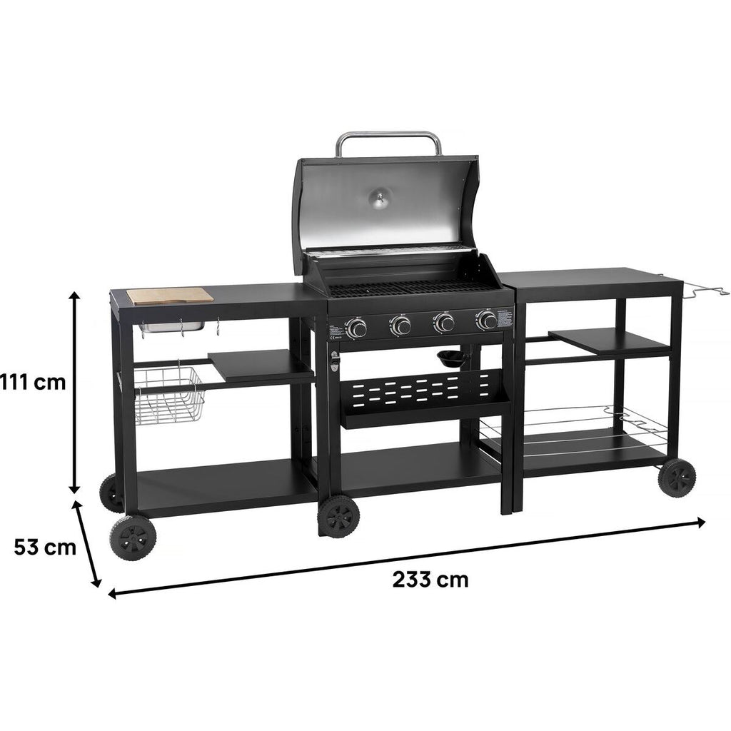 Gas grill for outdoor cooking - 12 kW - 4 burners - black