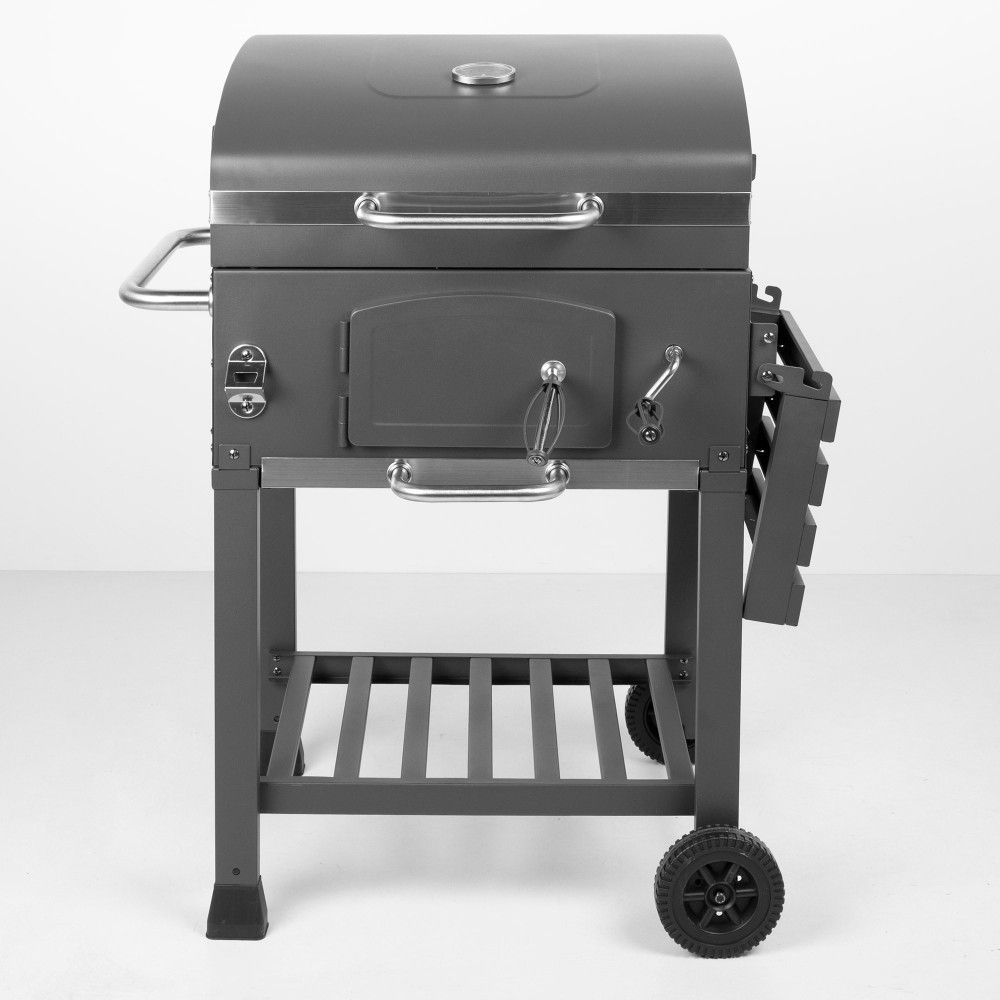 Portable charcoal grill with smoker 102x65x104 cm - steel. Black