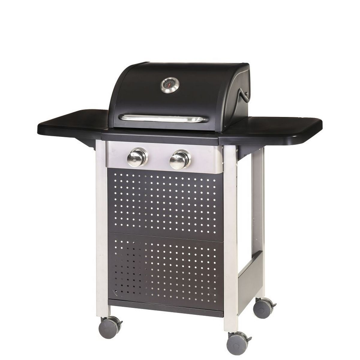 Grill gazowy Birgitt, 2 palniki, stal czarna, 52x116x110 cm