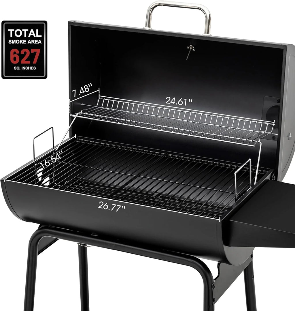 2025 Royal Gourmet CC1830 30-calowy grill węglowy ze stolikiem bocznym, grill zewnętrzny o powierzchni do gotowania 627 cali kwadratowych do ogrodu, na patio i na imprezy, czarny