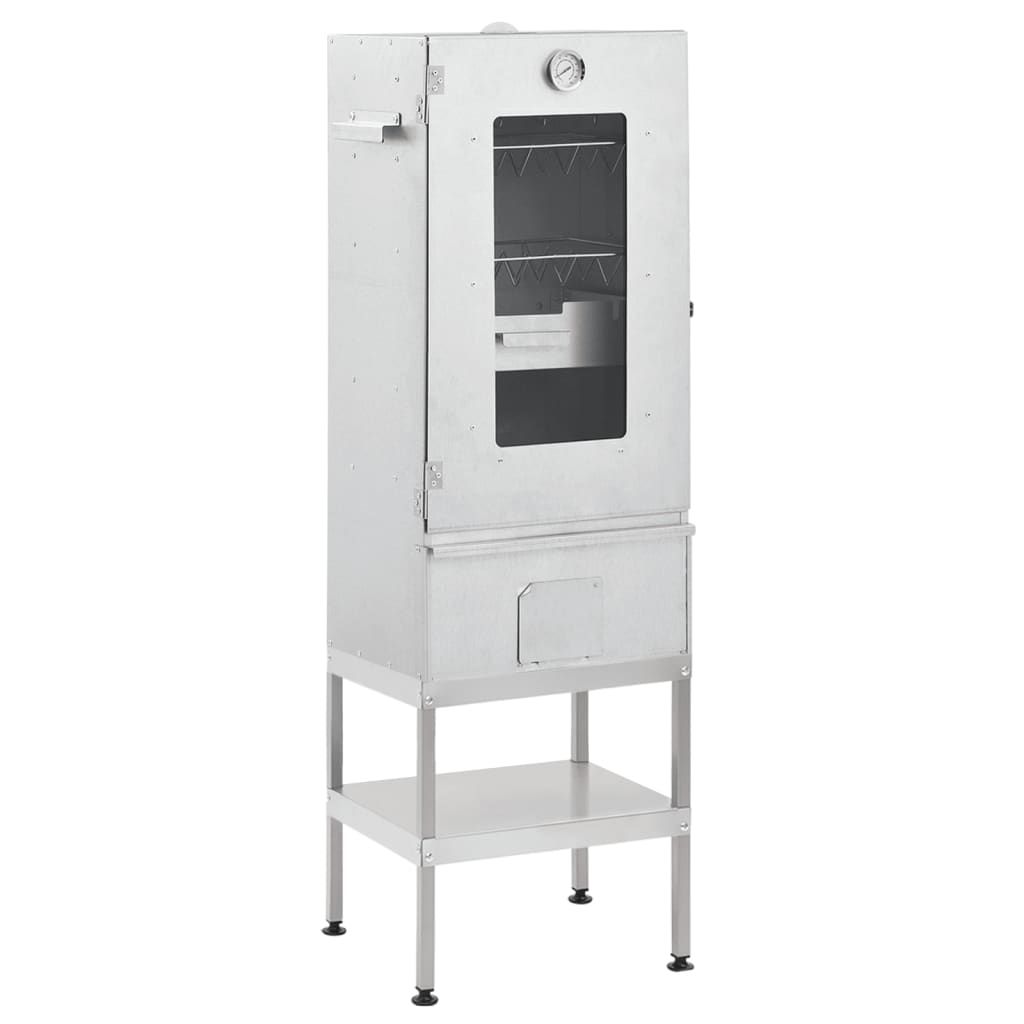 vidaXL Galvanised Steel Smoker BBQ with Table