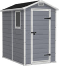 Keter Manor 4X6 - Caseta de jardín, 130x192x198cm y 2,2m2, Suelo, Sistema de ventilación, Puerta y Ventana, Resistente al Agua, Color Gris