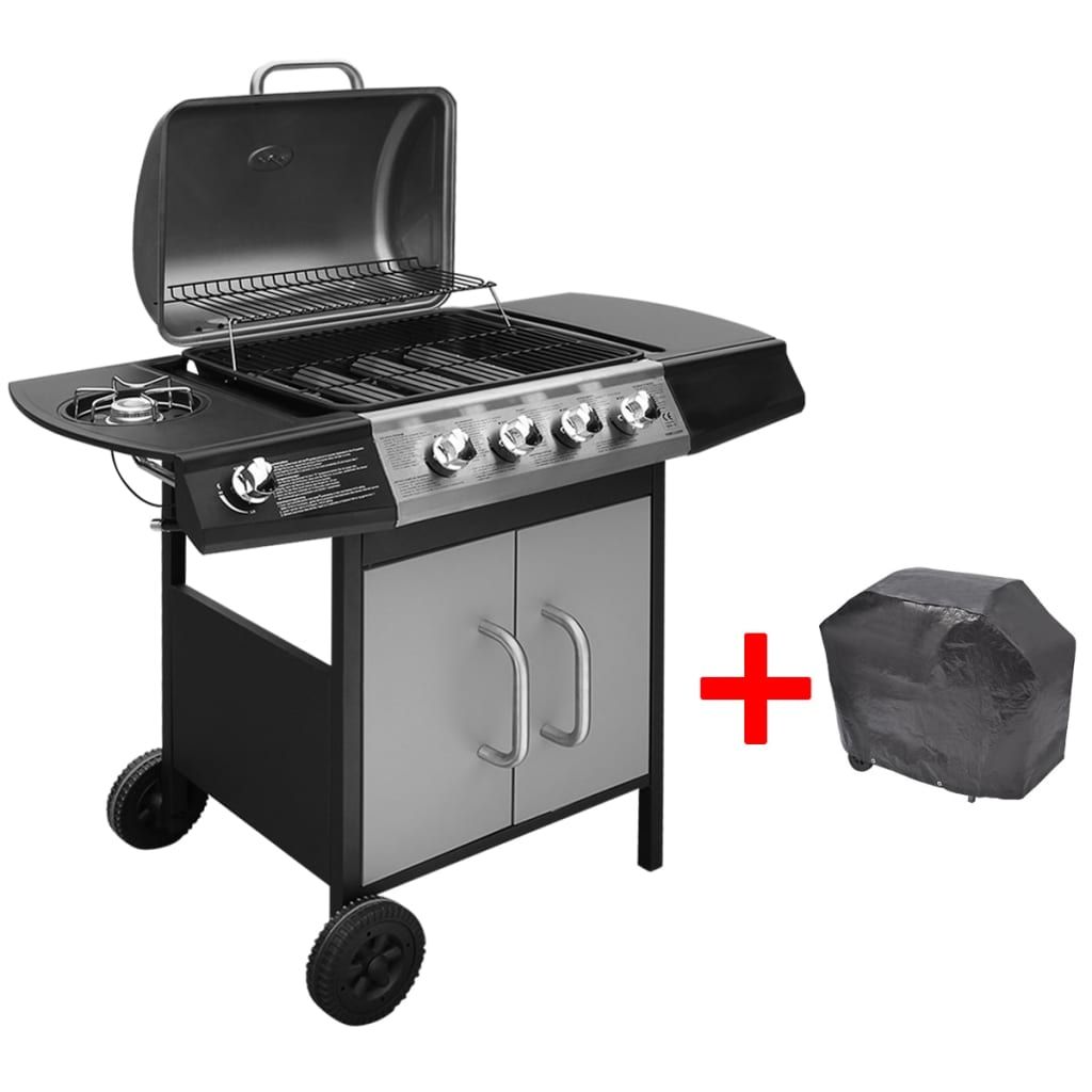 VidaXL Grill gazowy z 4+1 palnikami, czarno-srebrny